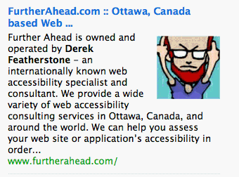 Rob Weychert\'s double middle-finger salute avatar shown beside the description for my company.